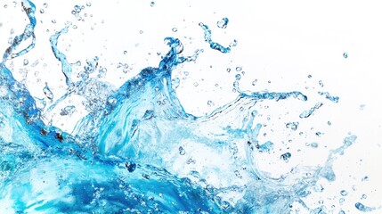 Obraz premium Isolated blue water splash against a clean white backdrop, featuring vibrant colors and intricate details of the splash patterns
