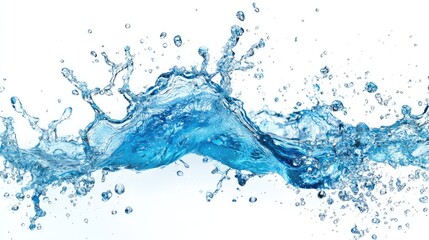 Isolated blue water splash on a clean white background, capturing the vibrant movement and detailed droplets of the splash