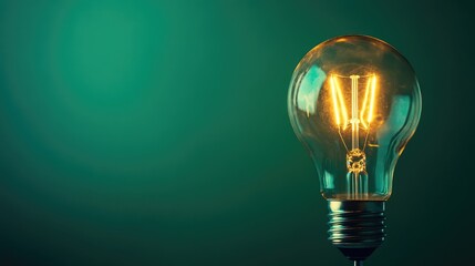 Lightbulb against a deep green gradient background, ample copy space for text