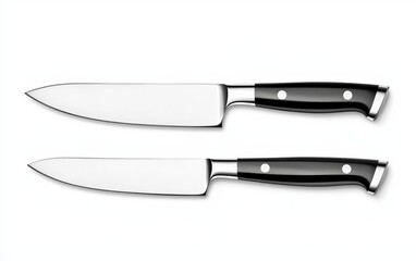 Fototapeta premium Set of stainless steel knives with polished blades, isolated on a white background, designed for precision and elegance in the kitchen
