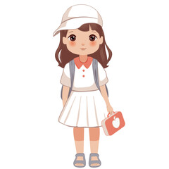 Cute school  little cartoon girl with a school backpack vector illustration
