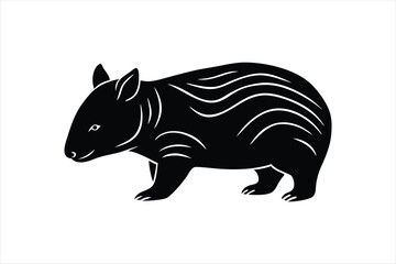 Fototapeta premium Wombat animal linocut silhouette black color vector art illustration.