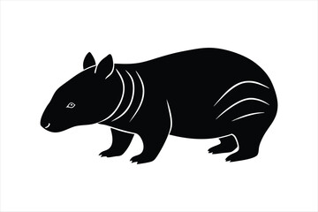 Obraz premium Wombat animal linocut silhouette black color vector art illustration.