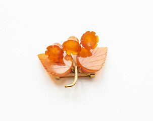 Vintage flower boquet brooch with real amber stones