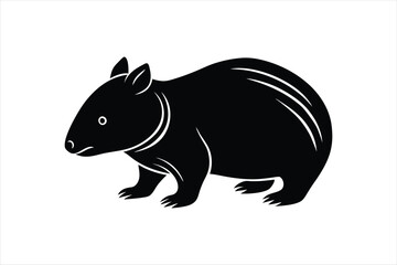 Fototapeta premium Wombat animal linocut silhouette black color vector art illustration.