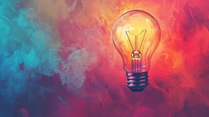 Lightbulb in an abstract, vibrant setting with plenty of space for text