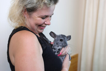 People care for and play with chinchillas.