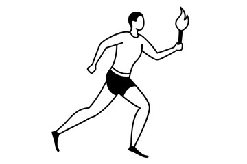 A running man with a torch | vector silhouette illustration on white background