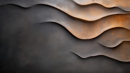 A rustic wall features elegant wavy patterns, showcasing a blend of industrial and artistic styles. Its textured layers add depth and sophistication to the view.