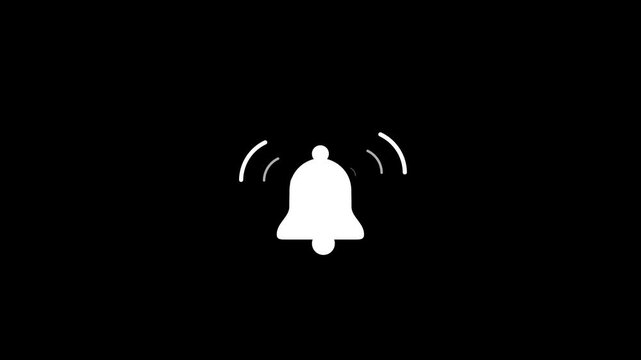 White notification bell icon with alert ringing signal, Bell icon animation on black background.