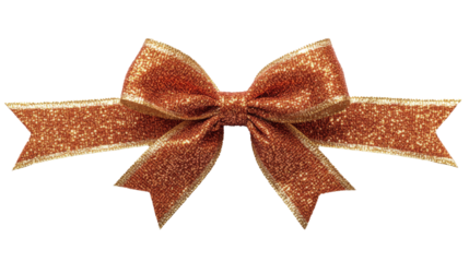 Sparkling gold and orange ribbon bow for decorating gifts and crafts during festive occasions