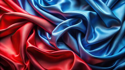 Obraz premium Silk fabric featuring an abstract wave texture in shades of blue and red creating a vibrant textile background, wave texture,silk fabric, blue, vibrant, panoramic, background, textile