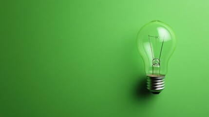 Lightbulb with a minimalist design against a fresh green background, large area for text