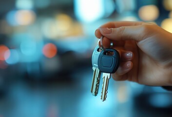  A close-up shot of a woman’s hands holding a car key