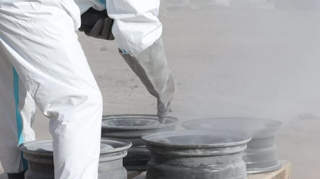 sandblasting of metal wheel rims, metal restoration