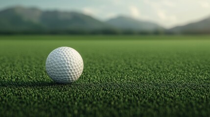 Obraz premium A golf ball resting on green grass in a landscape setting.