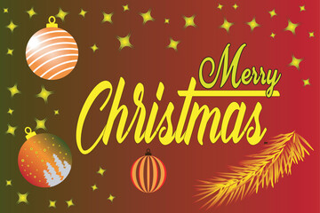 Merry Christmas greeting card design. Xmas design with typography, Christmas tree branches, balls,  Christmas banner, poster, cover templates, Realistic Christmas background with festive decorations.
