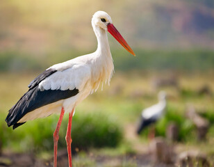 Bocian na łące w Afryce
