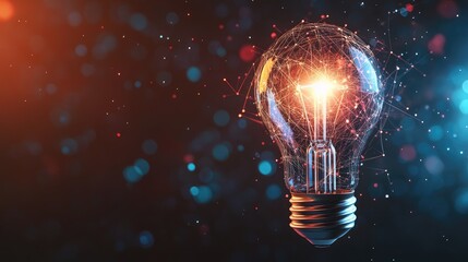 Lightbulb with dynamic, abstract patterns and wide space for text overlay