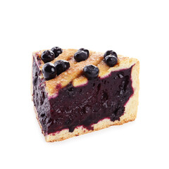 Slice of delicious homemade blueberry pie isolated on white