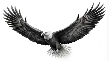 Obraz premium Bald Eagle in Flight with Spread Wings Against a White Background