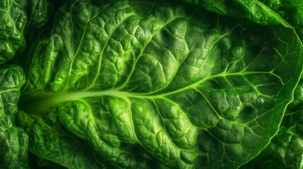 Close-up Texture of a Green Lettuce Leaf