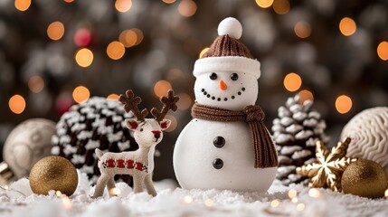 Charming festive snowman with reindeer decor.