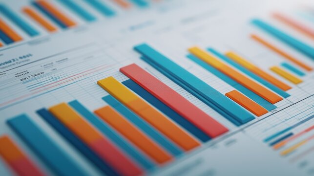 Colorful bar graph on data report background