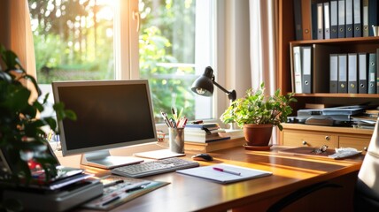 Modern home office workspace with computer and plants for productivity and inspiration