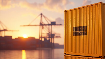 Container at sunset in shipping yard
