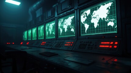 Obraz premium Control room with maps and technology screens