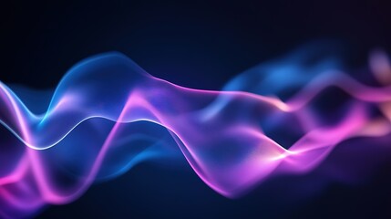 Graphic illustration of abstract sound waves for a background, smooth, blue, purple color theme, clean lines and curves, 3d render