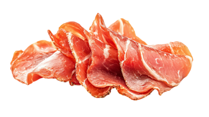 Sliced prosciutto, white isolate background