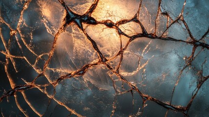 Cracked Ice with Glowing Golden Veins