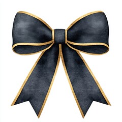 Black ribbon bow with gold edges on a white isolate background.