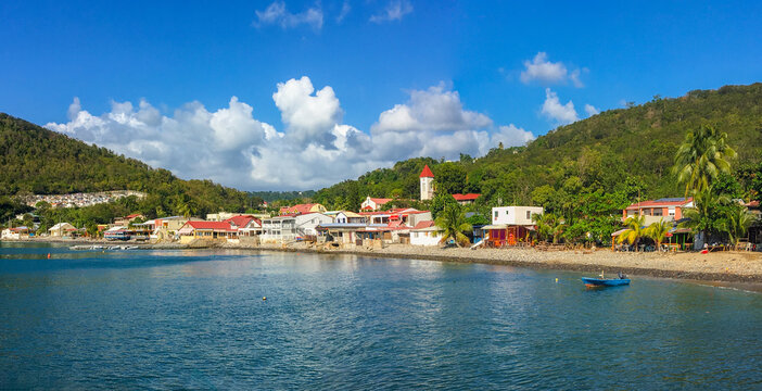 Deshaies waterfront under late afternoon sun, this quaint village is the main filming location of TV series "Death In Paradise" ("Meurtre au Paradis"), Guadeloupe, French Caribbean, Antilles, France