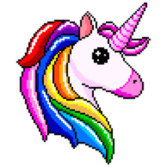 Pixel art unicorn. Rainbow cute unicorn. © Crashik