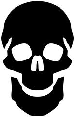 Black skull vector icon designed in a minimalist, bold style on a transparent background. Ideal for Halloween designs, tattoos, or logos. The clean outline and solid shapes give it a modern, edgy look