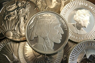 Investment coins. USA silver coin Buffalo Indian Head.
