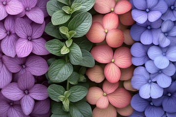 Close-Up of Violet and Mint, Pink & Purple Leaves. Soft Floral Background Photo.
