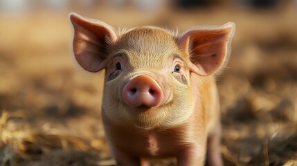 Close-up of a young piglet with expressive eyes, captured in its nursery habitat