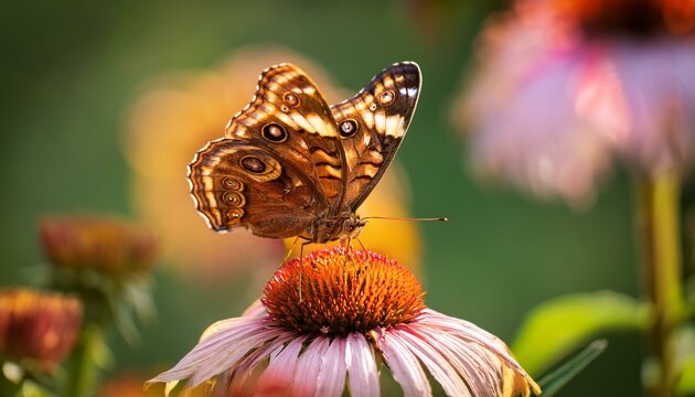 common buckeye butterfly junonia coenia feeding on butterfly weed flowers wings wide open in the summer garden