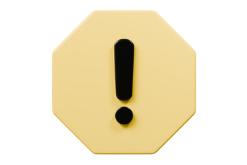 3D Warning Caution icon sign symbol isolated on purple background. Error alert safety concept.3d Minimal exclamation mark or attention warning icon. beware, watch out, be careful, danger. 3d render.