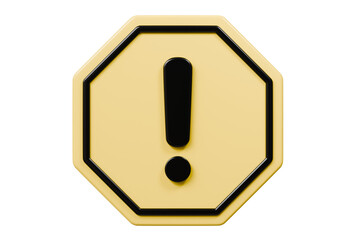 3D Warning Caution icon sign symbol isolated on purple background. Error alert safety concept.3d Minimal exclamation mark or attention warning icon. beware, watch out, be careful, danger. 3d render.