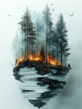waldbrand, gefahr, sinnbild, symbol, waldsterben, klimaver&auml;nderung, abliefern, wasser, see, nebel, landschaft, himmel, boot, natur, baum, winter, wald, sailing, meer, nebel, schnee, fluss, sail, morge