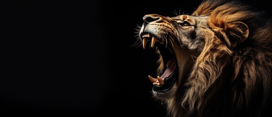 Roaring Lion Against Dark Background