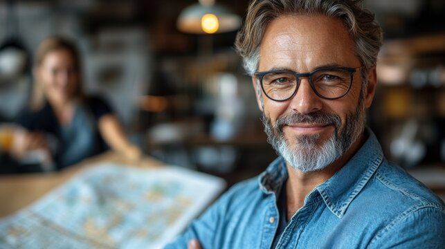 Interior designer presenting a room layout to clients, symbolizing the creativity and vision involved in modern design