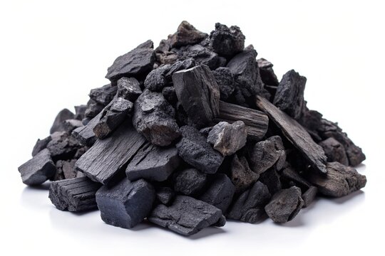 isolated, black, contrast, coal, carbonaceous, Charcoal coal a black carbonaceous material isolated on a white background creating a stark contrast