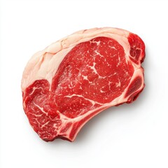 Fototapeta premium Juicy ribeye steak with marbling on a white isolated background.