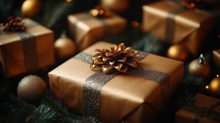 Christmas gift exchange under a decorated tree, capturing the excitement and warmth of holiday traditions